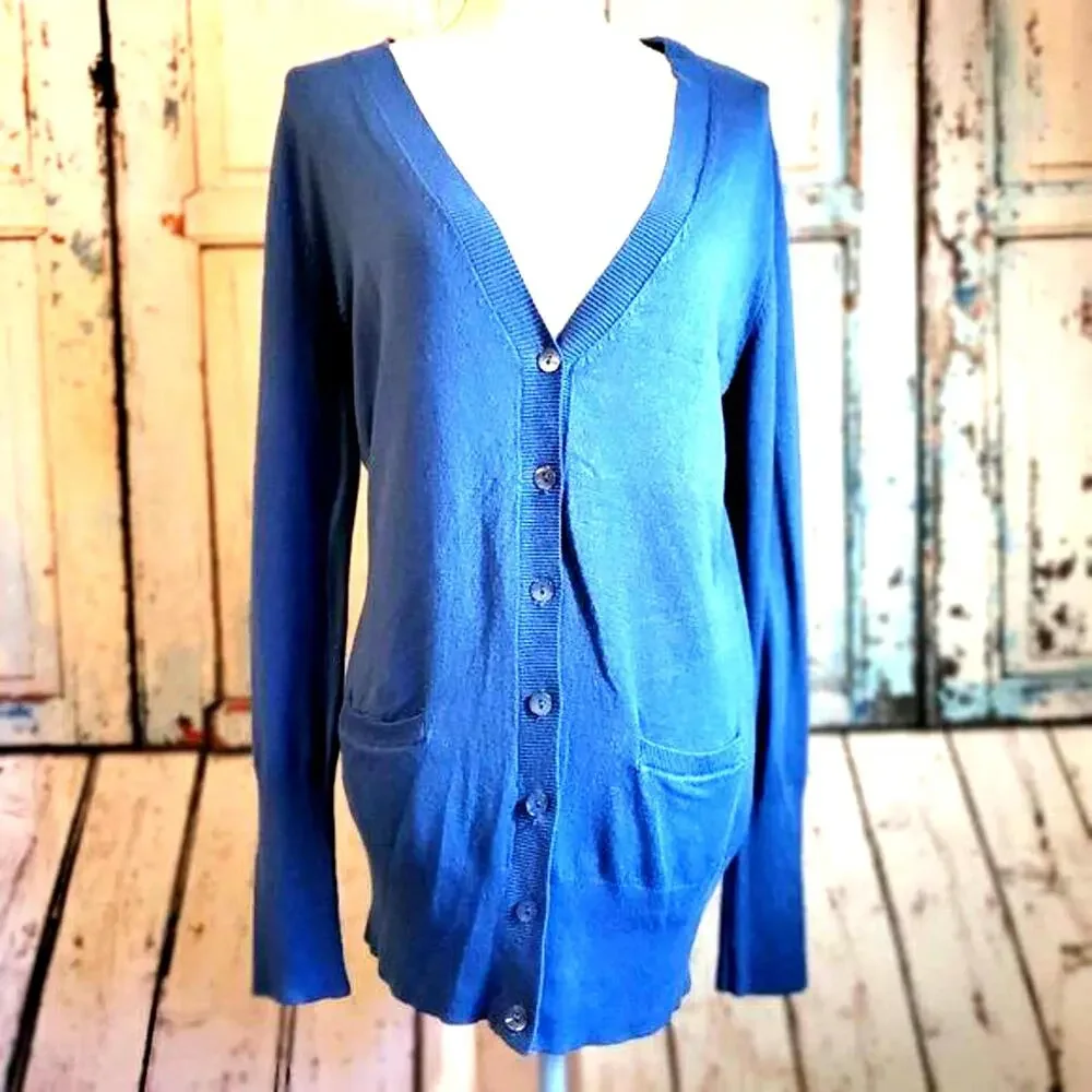 Carol Rose Cardigan Sweater Size 12 Long Sleeve Buttons Classic Soft Knit Blue